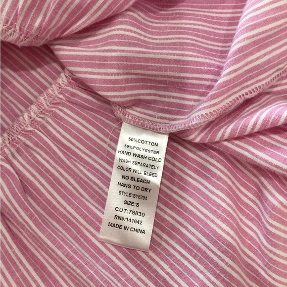 She + Sky Pink & White Stripe Puff Sleeve Mini Sundress Size Small V Neckline - Picture 7 of 12